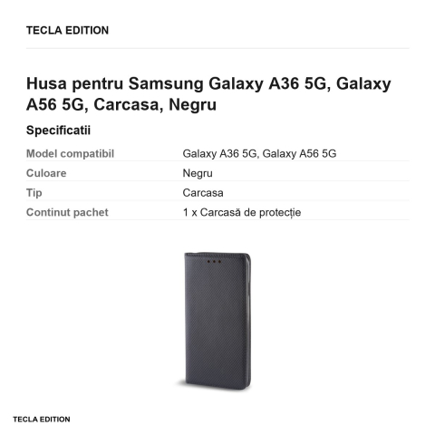 Husa Smart Magnet pentru Samsung Galaxy A36 5G, Galaxy A56 5G, tip carte, Negru [2]