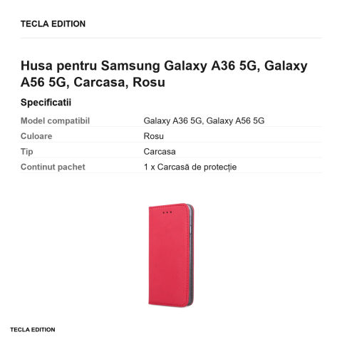 Husa Smart Magnet pentru Samsung Galaxy A36 5G, Galaxy A56 5G, tip carte, Rosu [2]