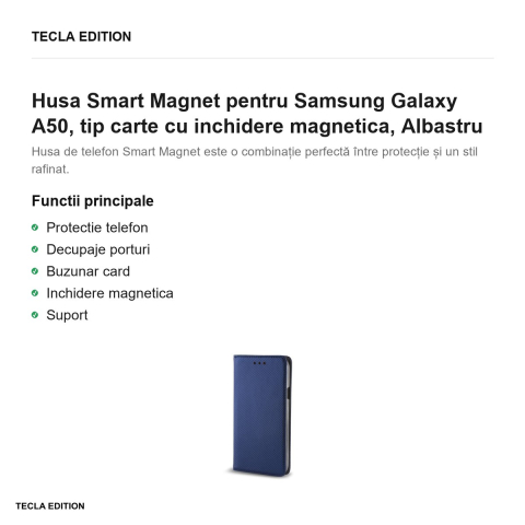 Husa Smart Magnet pentru Samsung Galaxy A50, tip carte cu inchidere magnetica, Albastru [1]