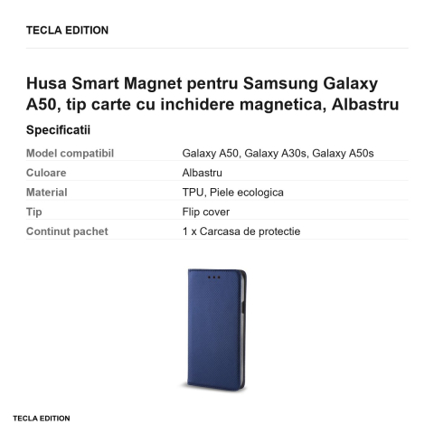 Husa Smart Magnet pentru Samsung Galaxy A50, tip carte cu inchidere magnetica, Albastru [2]