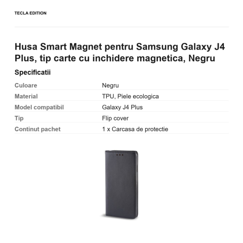 Husa Smart Magnet pentru Samsung Galaxy J4 Plus, tip carte cu inchidere magnetica, Negru [2]