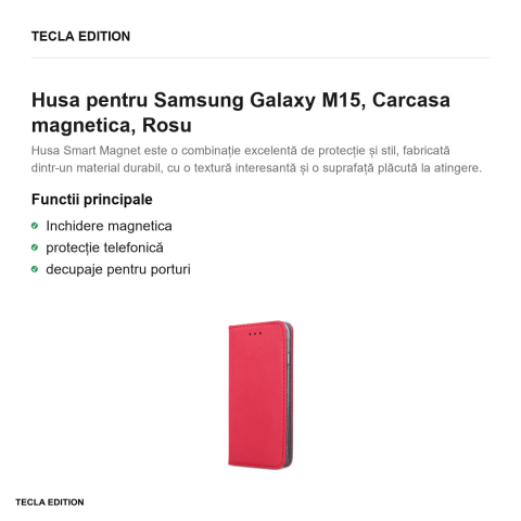 Husa Smart Magnet pentru Samsung Galaxy M15, tip carte cu inchidere magnetica, Rosu [1]