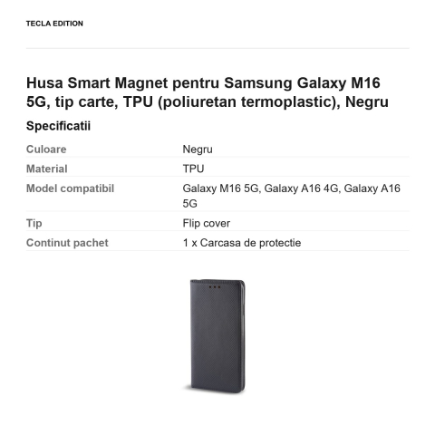 Husa Smart Magnet pentru Samsung Galaxy M16 5G, tip carte, TPU (poliuretan termoplastic), Negru [2]