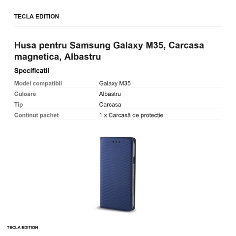 Husa Smart Magnet pentru Samsung Galaxy M35, tip carte cu inchidere magnetica, Albastru [2]