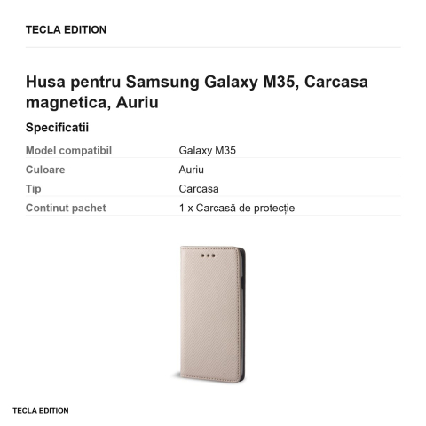 Husa Smart Magnet pentru Samsung Galaxy M35, tip carte cu inchidere magnetica, Auriu [2]