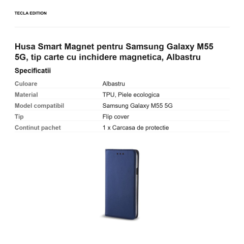 Husa Smart Magnet pentru Samsung Galaxy M55 5G, tip carte cu inchidere magnetica, Albastru [2]