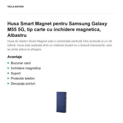 Husa Smart Magnet pentru Samsung Galaxy M55 5G, tip carte cu inchidere magnetica, Albastru [1]