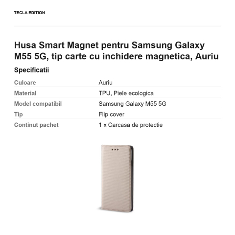Husa Smart Magnet pentru Samsung Galaxy M55 5G, tip carte cu inchidere magnetica, Auriu [2]