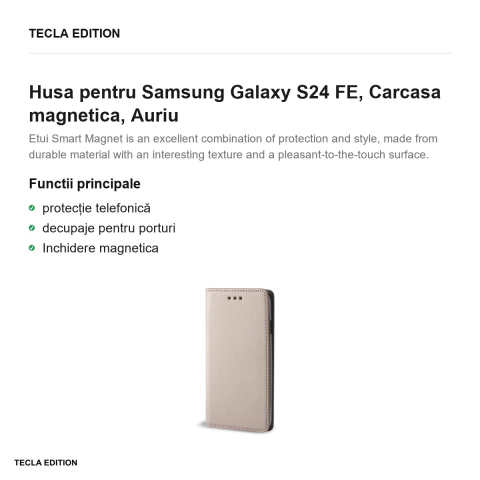 Husa Smart Magnet pentru Samsung Galaxy S24 FE, tip carte cu inchidere magnetica, Auriu [1]