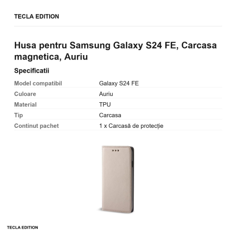 Husa Smart Magnet pentru Samsung Galaxy S24 FE, tip carte cu inchidere magnetica, Auriu [2]