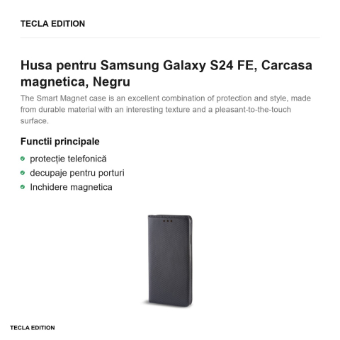 Husa Smart Magnet pentru Samsung Galaxy S24 FE, tip carte cu inchidere magnetica, Negru [1]