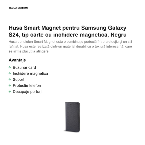 Husa Smart Magnet pentru Samsung Galaxy S24, tip carte cu inchidere magnetica, Negru [1]