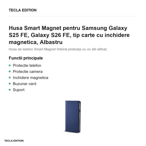 Husa Smart Magnet pentru Samsung Galaxy S25 FE, Galaxy S26 FE, tip carte cu inchidere magnetica, Albastru [1]