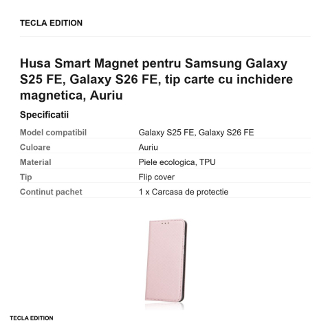 Husa Smart Magnet pentru Samsung Galaxy S25 FE, Galaxy S26 FE, tip carte cu inchidere magnetica, Auriu [2]