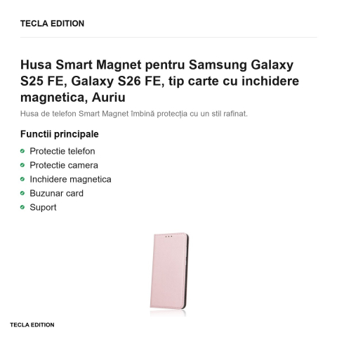 Husa Smart Magnet pentru Samsung Galaxy S25 FE, Galaxy S26 FE, tip carte cu inchidere magnetica, Auriu [1]