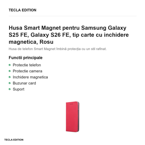 Husa Smart Magnet pentru Samsung Galaxy S25 FE, Galaxy S26 FE, tip carte cu inchidere magnetica, Rosu [1]