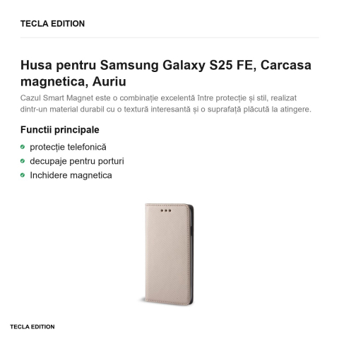 Husa Smart Magnet pentru Samsung Galaxy S25 FE, tip carte cu inchidere magnetica, Auriu [1]