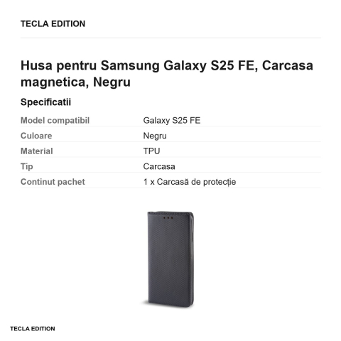 Husa Smart Magnet pentru Samsung Galaxy S25 FE, tip carte cu inchidere magnetica, Negru [2]