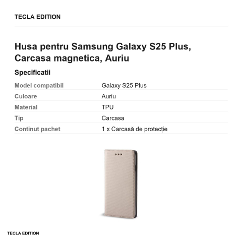 Husa Smart Magnet pentru Samsung Galaxy S25 Plus, tip carte cu inchidere magnetica, Auriu [2]