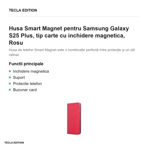 Husa Smart Magnet pentru Samsung Galaxy S25 Plus, tip carte cu inchidere magnetica, Rosu [1]