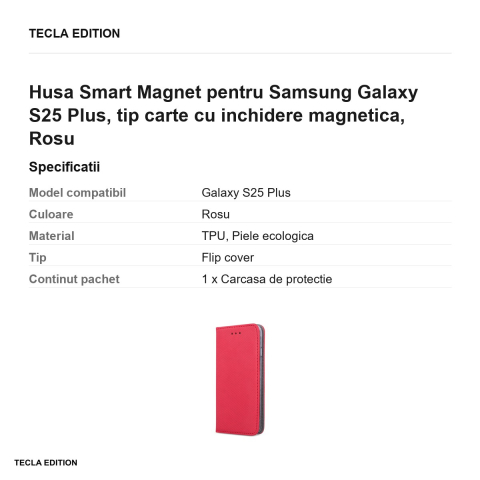 Husa Smart Magnet pentru Samsung Galaxy S25 Plus, tip carte cu inchidere magnetica, Rosu [2]
