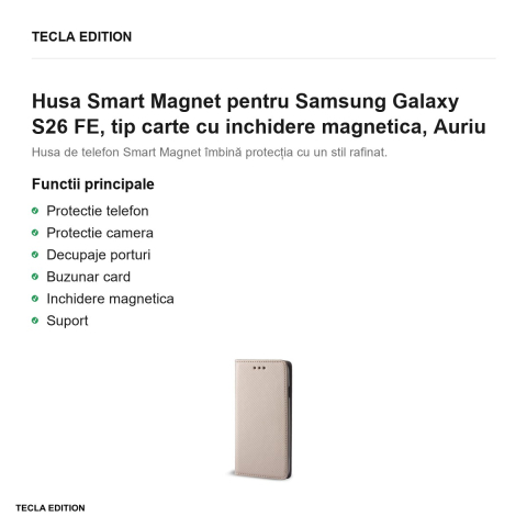Husa Smart Magnet pentru Samsung Galaxy S26 FE, tip carte cu inchidere magnetica, Auriu [1]