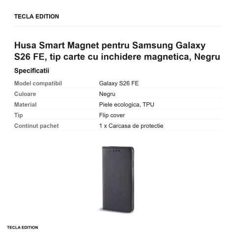 Husa Smart Magnet pentru Samsung Galaxy S26 FE, tip carte cu inchidere magnetica, Negru [2]