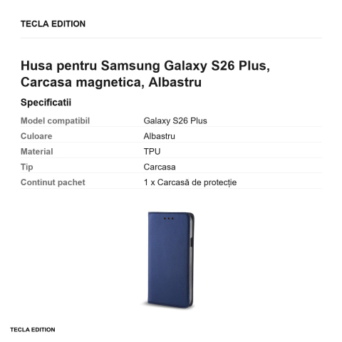 Husa Smart Magnet pentru Samsung Galaxy S26 Plus, tip carte cu inchidere magnetica, Albastru [2]