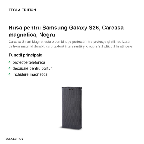 Husa Smart Magnet pentru Samsung Galaxy S26, tip carte cu inchidere magnetica, Negru [1]