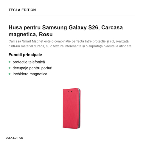 Husa Smart Magnet pentru Samsung Galaxy S26, tip carte cu inchidere magnetica, Rosu [1]