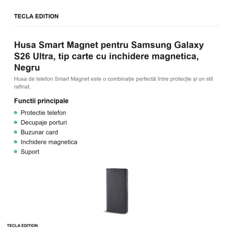 Husa Smart Magnet pentru Samsung Galaxy S26 Ultra, tip carte cu inchidere magnetica, Negru [1]