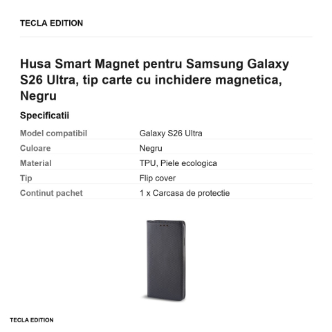 Husa Smart Magnet pentru Samsung Galaxy S26 Ultra, tip carte cu inchidere magnetica, Negru [2]