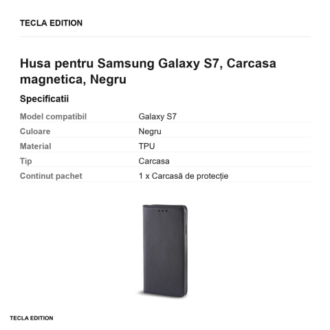Husa Smart Magnet pentru Samsung Galaxy S7, tip carte cu inchidere magnetica, Negru [2]