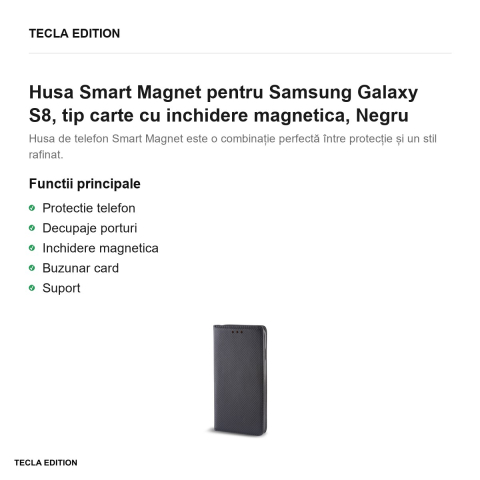 Husa Smart Magnet pentru Samsung Galaxy S8, tip carte cu inchidere magnetica, Negru [1]