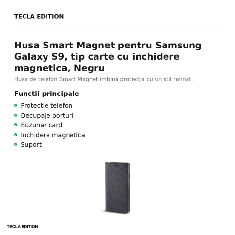 Husa Smart Magnet pentru Samsung Galaxy S9, tip carte cu inchidere magnetica, Negru [1]