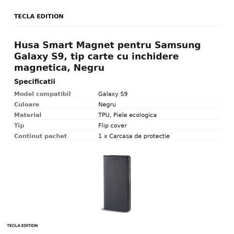Husa Smart Magnet pentru Samsung Galaxy S9, tip carte cu inchidere magnetica, Negru [2]