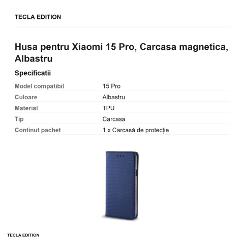 Husa Smart Magnet pentru Xiaomi 15 Pro, tip carte cu inchidere magnetica, Albastru [2]