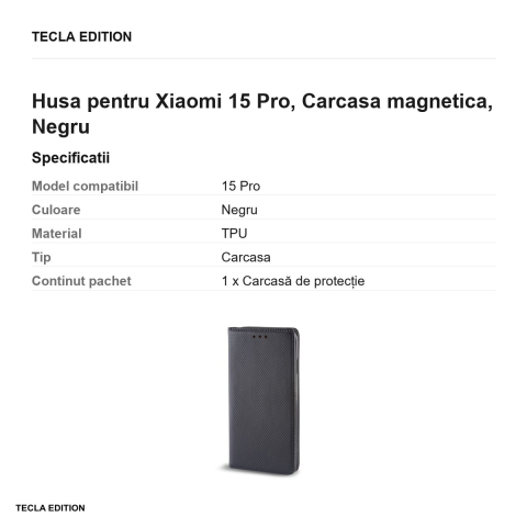 Husa Smart Magnet pentru Xiaomi 15 Pro, tip carte cu inchidere magnetica, Negru [2]