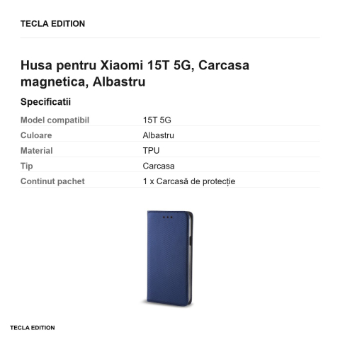 Husa Smart Magnet pentru Xiaomi 15T 5G, tip carte cu inchidere magnetica, Albastru [2]