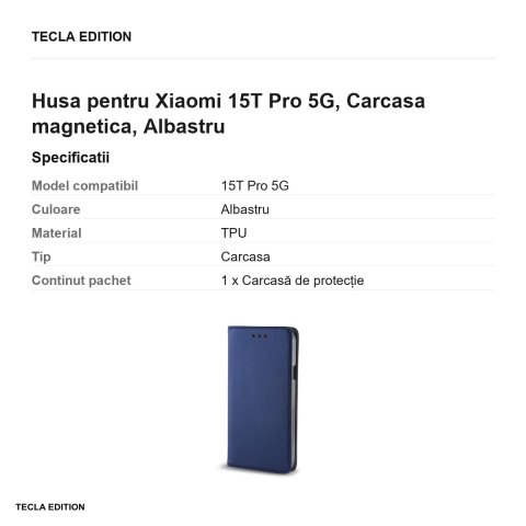 Husa Smart Magnet pentru Xiaomi 15T Pro 5G, tip carte cu inchidere magnetica, Albastru [2]