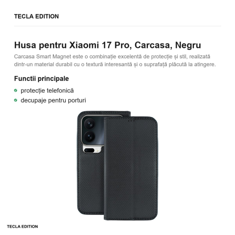 Husa Smart Magnet pentru Xiaomi 17 Pro, tip carte, Negru [1]