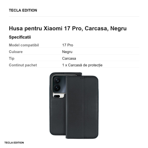 Husa Smart Magnet pentru Xiaomi 17 Pro, tip carte, Negru [2]