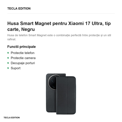 Husa Smart Magnet pentru Xiaomi 17 Ultra, tip carte, Negru [1]