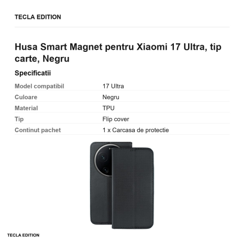 Husa Smart Magnet pentru Xiaomi 17 Ultra, tip carte, Negru [2]