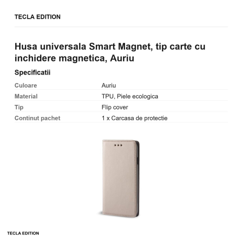 Husa Smart Magnet pentru Xiaomi 17T Pro, tip carte cu inchidere magnetica, Auriu [2]