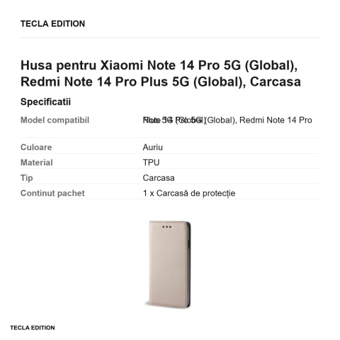 Husa Smart Magnet pentru Xiaomi Note 14 Pro 5G (Global), Redmi Note 14 Pro Plus 5G (Global), tip carte cu inchidere magnetica, Auriu [2]