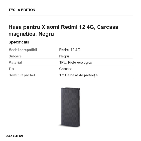 Husa Smart Magnet pentru Xiaomi Redmi 12 4G, tip carte cu inchidere magnetica, Negru [2]