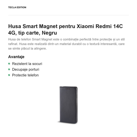 Husa Smart Magnet pentru Xiaomi Redmi 14C 4G, tip carte, Negru [1]