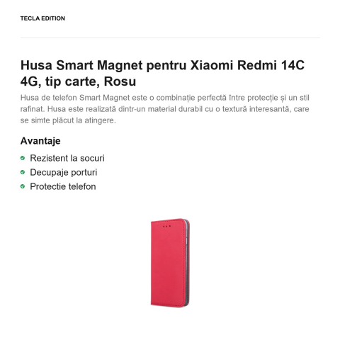 Husa Smart Magnet pentru Xiaomi Redmi 14C 4G, tip carte, Rosu [1]