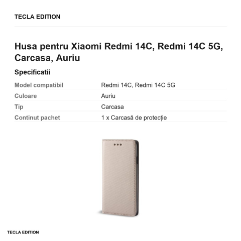 Husa Smart Magnet pentru Xiaomi Redmi 14C, Redmi 14C 5G, tip carte, Auriu [2]